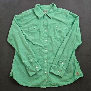 Carhartt Women L Mint Green Button Up Long Sleeve Shirt
